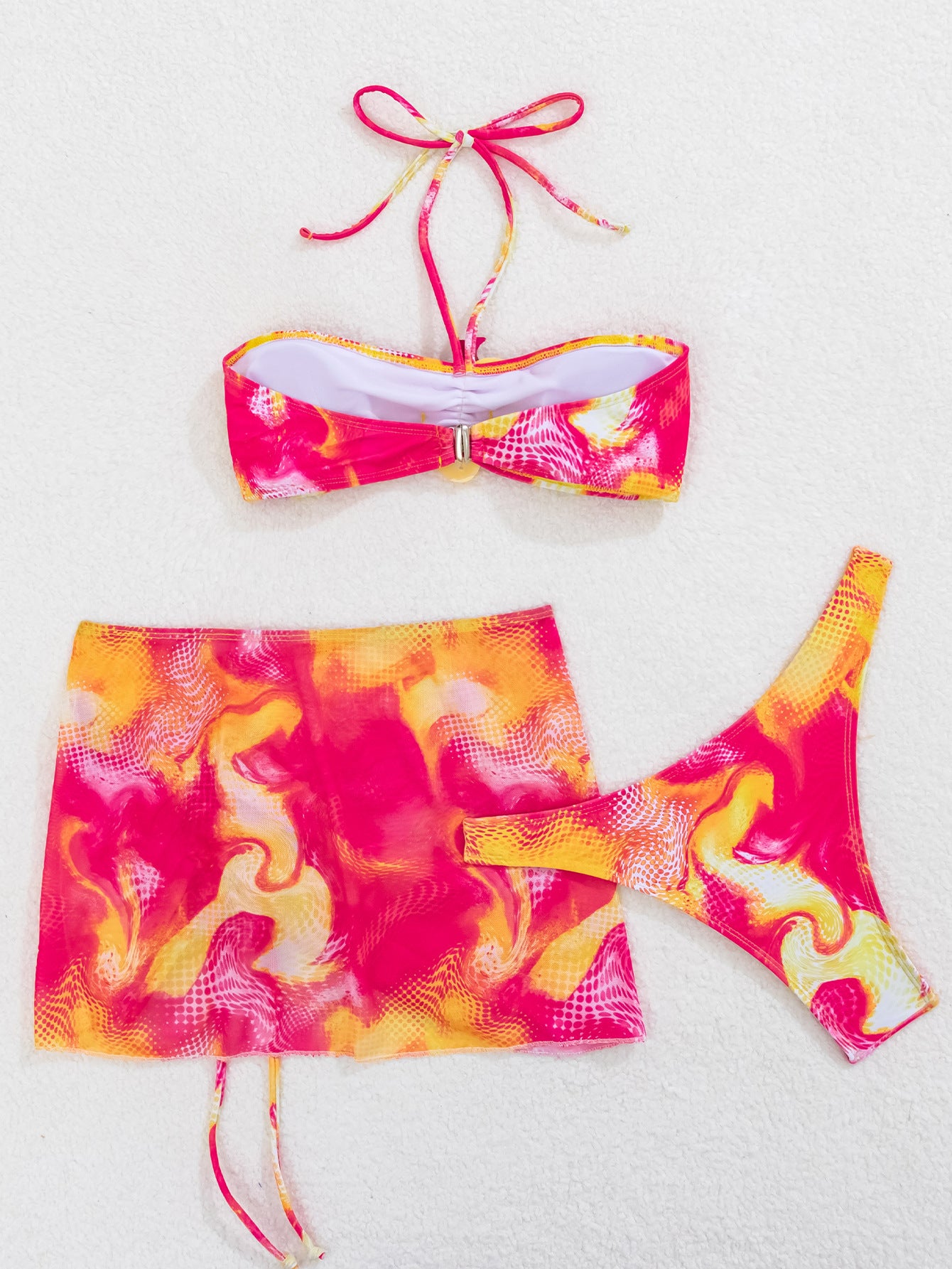 Tropical Orchid Bandeau Bikini Set with Skirted Sarong | 3-Piece Printed Resort Swimwear