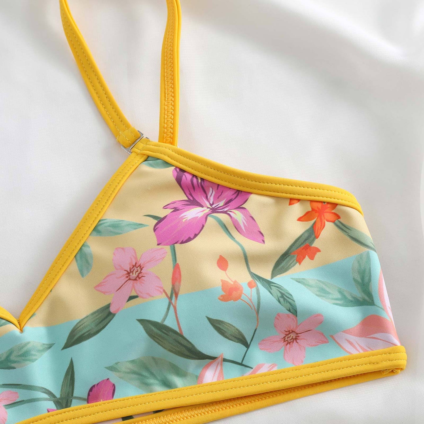 Floral High-Waisted Bikini with Matching Sarong – Tropical Beachwear Set