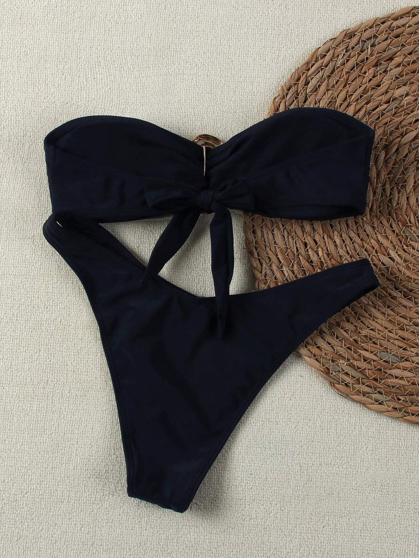 Noir Luxe Gold Accent Bikini Set