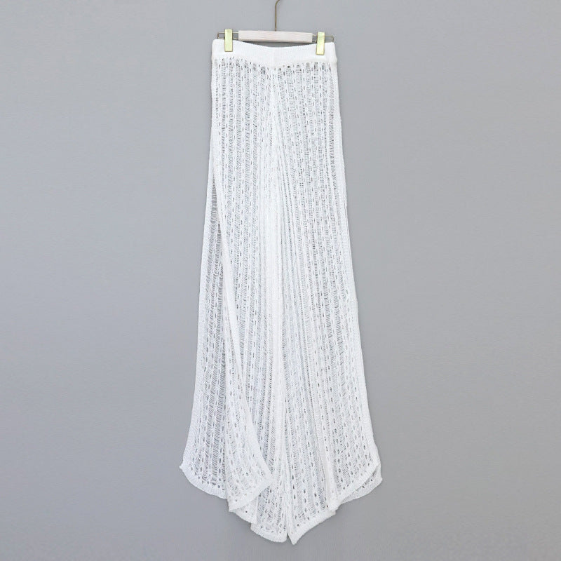 White Crochet High-Slit Beach Cover-Up Pants