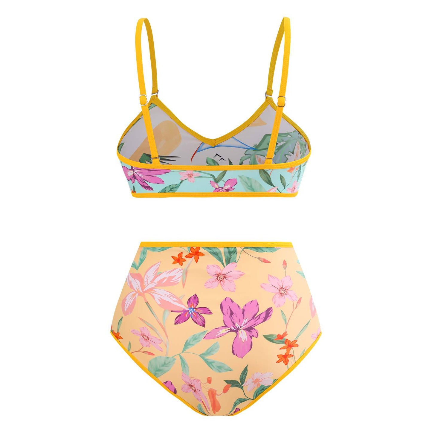 Floral High-Waisted Bikini with Matching Sarong – Tropical Beachwear Set