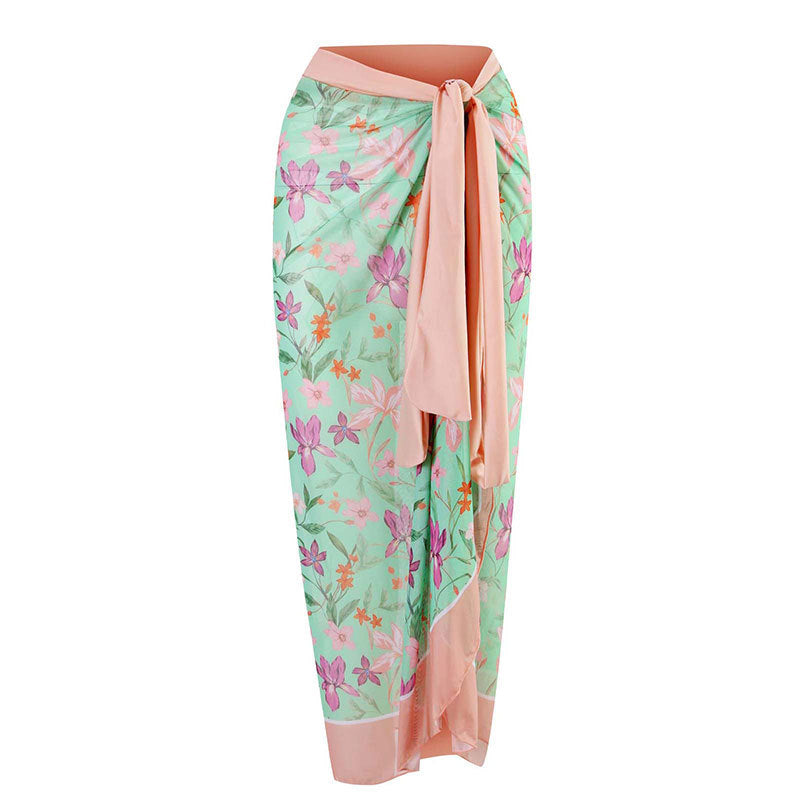 Floral High-Waisted Bikini with Matching Sarong – Tropical Beachwear Set