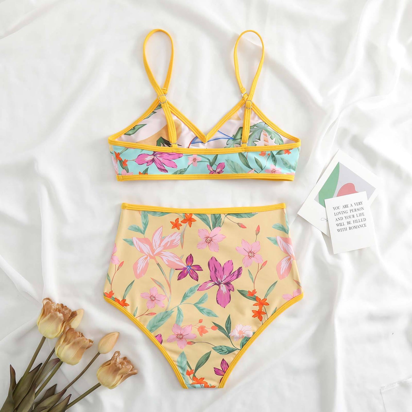 Floral High-Waisted Bikini with Matching Sarong – Tropical Beachwear Set