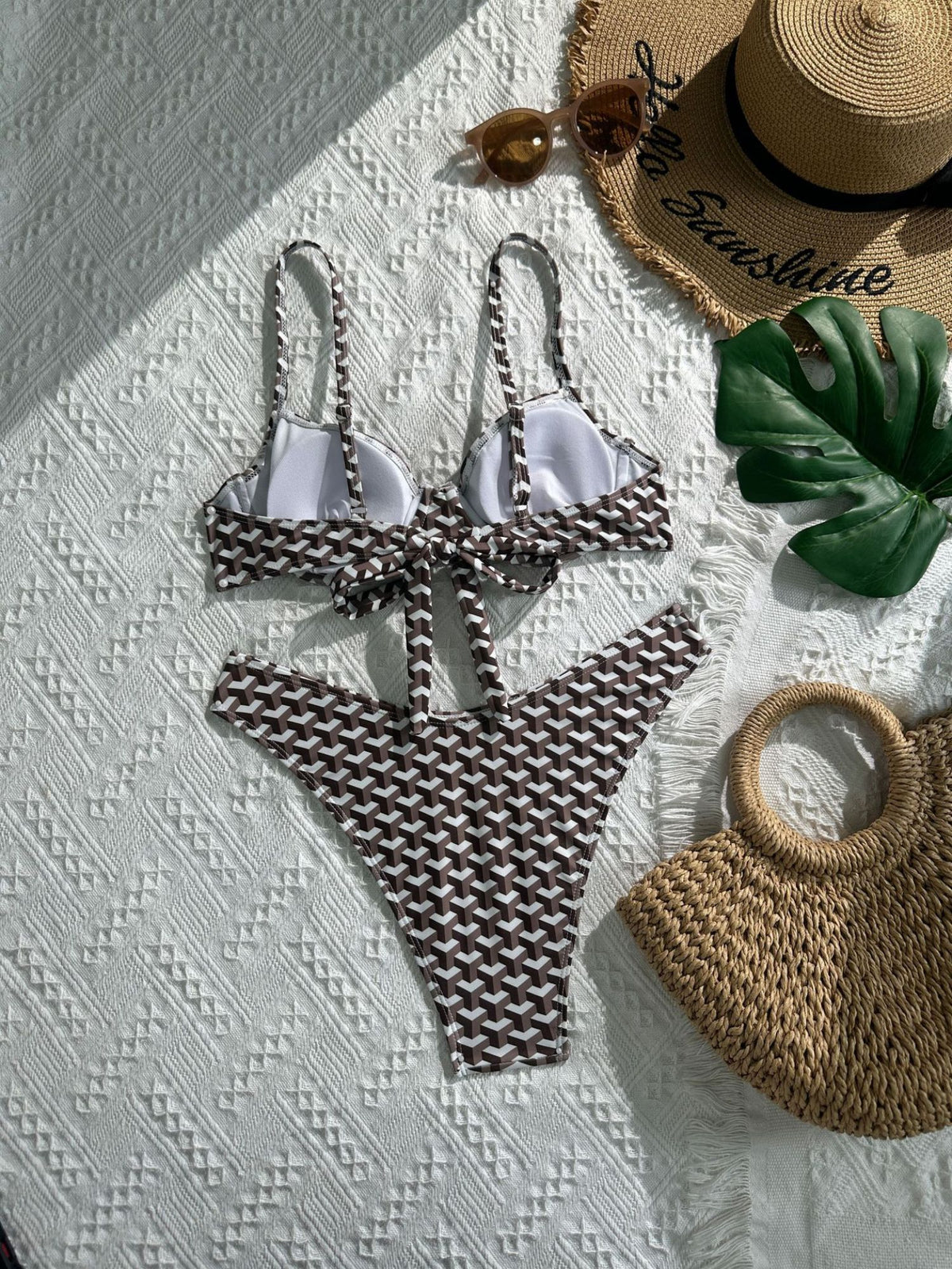 Geo Luxe Underwire Bikini Set in Mocha Brown
