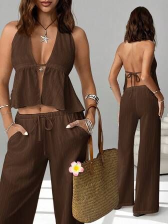 Cocoa Breeze Halter Co-ord Set