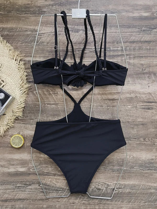Braided Strap Cutout One-Piece Swimsuit – Black Monokini