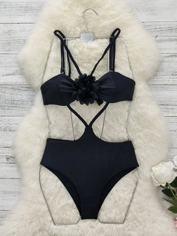 Braided Strap Cutout One-Piece Swimsuit – Black Monokini