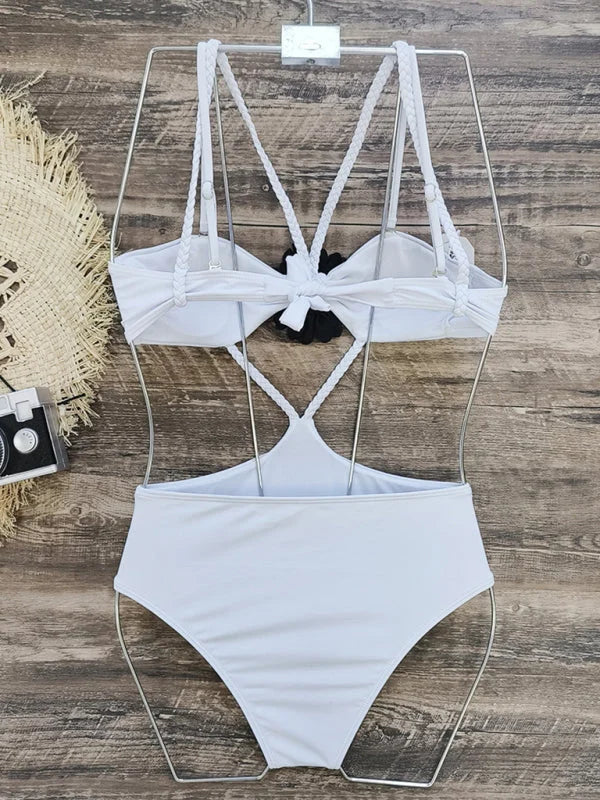 Braided Strap Cutout One-Piece Swimsuit – White Monokini