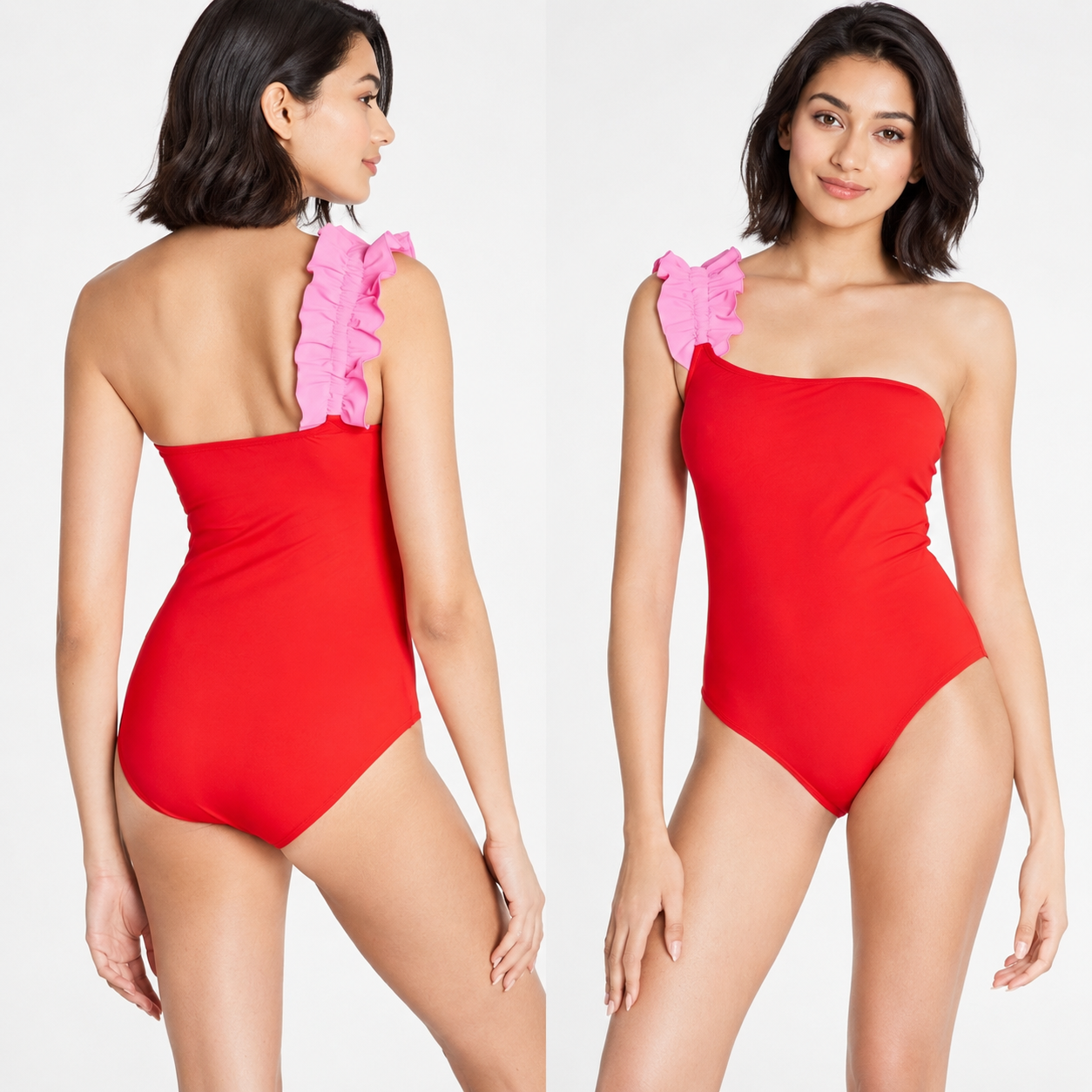 Red Ruffle Strap Swimsuit