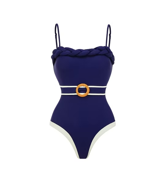 Navy One-Piece Swimsuit with Sarong