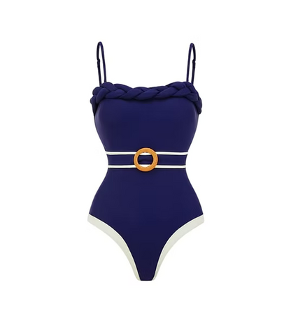 Navy One-Piece Swimsuit with Sarong