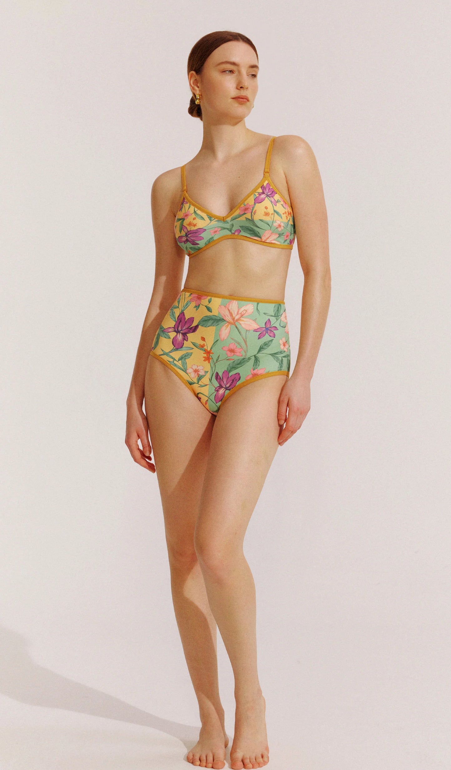 Floral High-Waisted Bikini with Matching Sarong – Tropical Beachwear Set