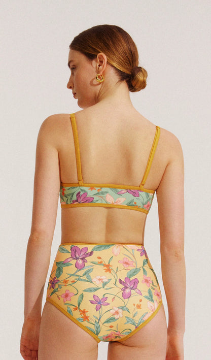 Floral High-Waisted Bikini with Matching Sarong – Tropical Beachwear Set