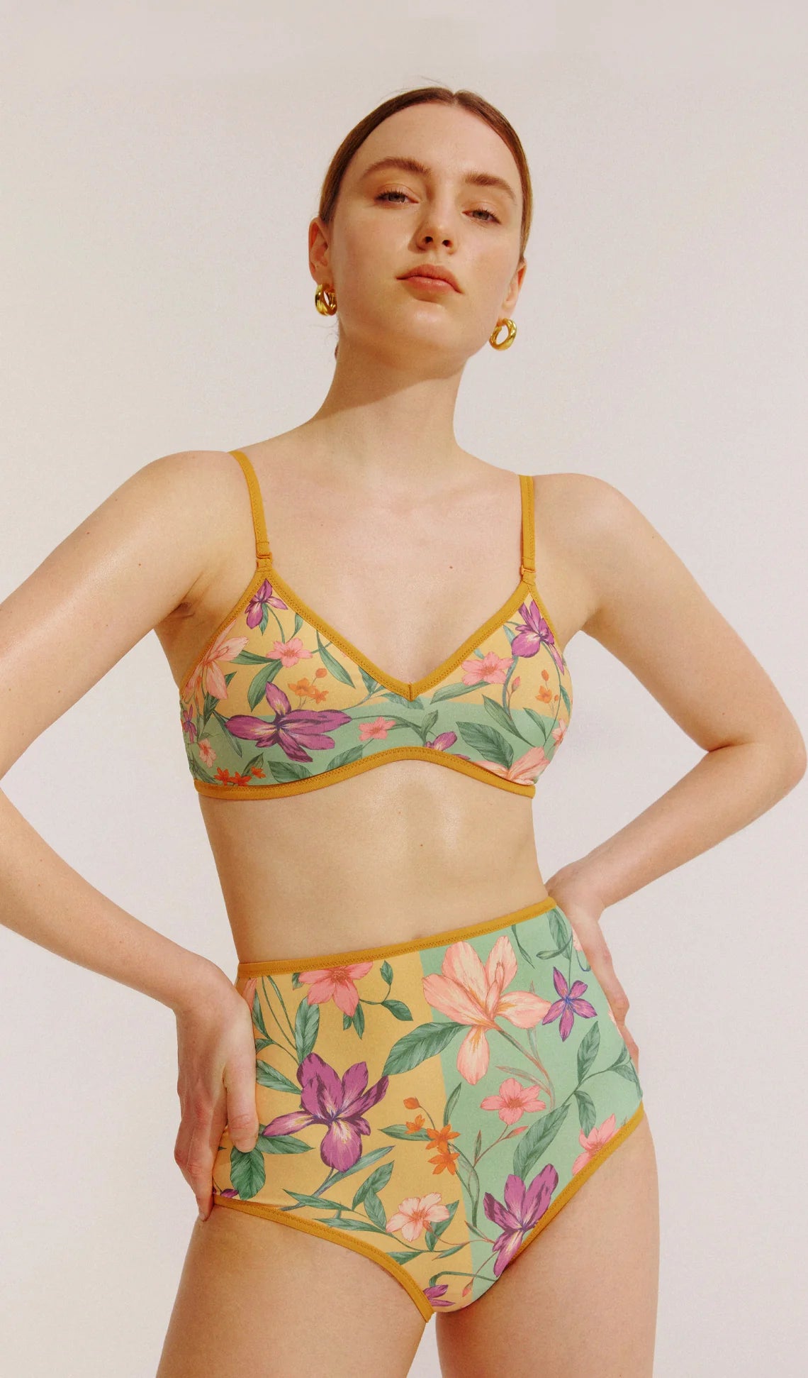 Floral High-Waisted Bikini with Matching Sarong – Tropical Beachwear Set