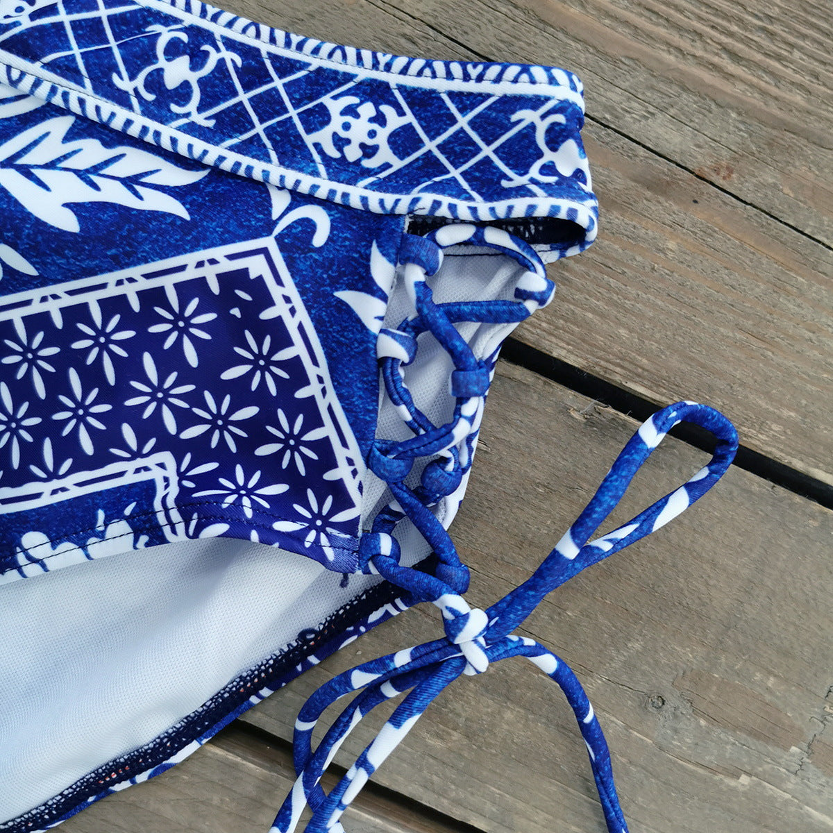 Boho Blue & White  Ruffle Bikini Set
