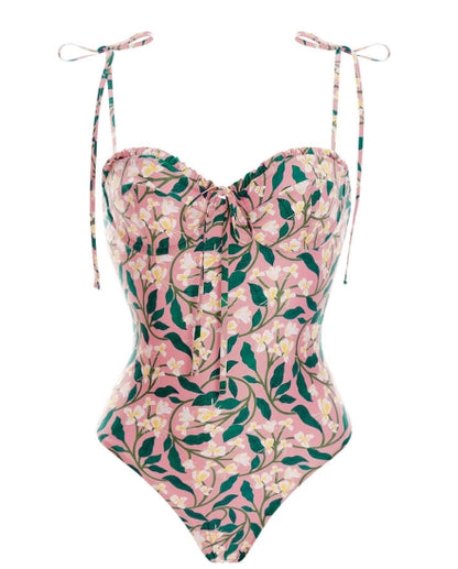 Pink Floral Print One-Piece Swimsuit