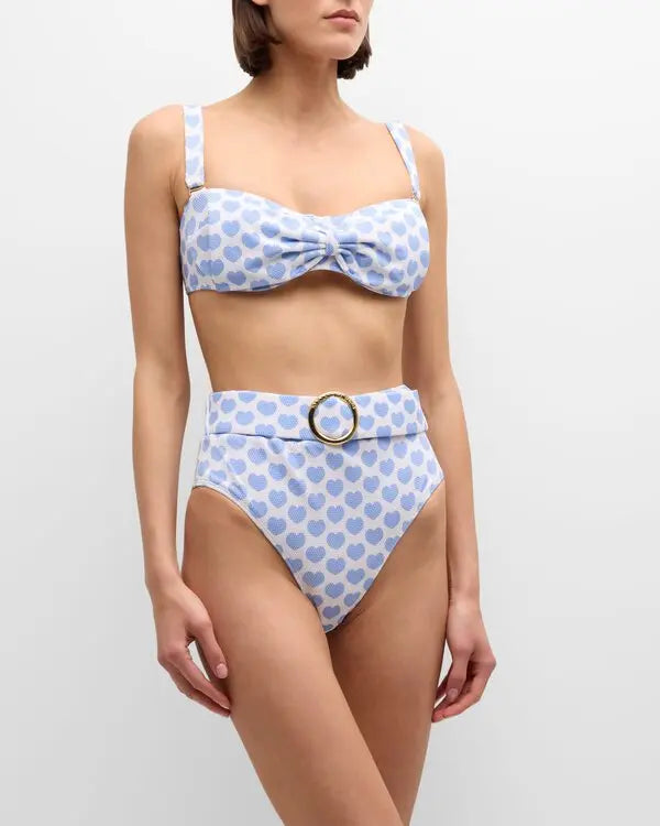 Blue Heart Beachwear Bikini Set with Ruffle Cover-Up Shorts