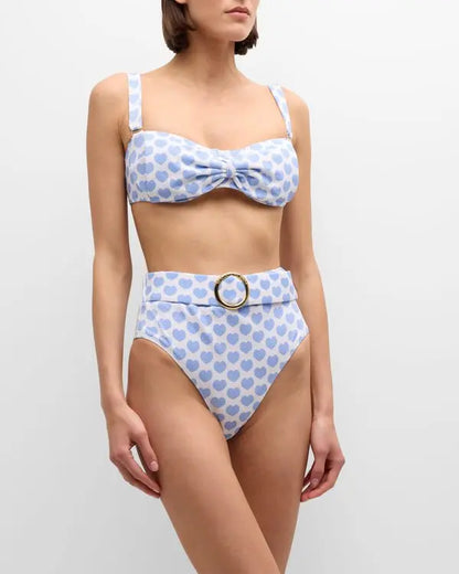 Blue Heart Beachwear Bikini Set with Ruffle Cover-Up Shorts