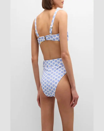Blue Heart Beachwear Bikini Set with Ruffle Cover-Up Shorts