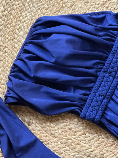 Navy Blue Ruched Halter Bikini Set