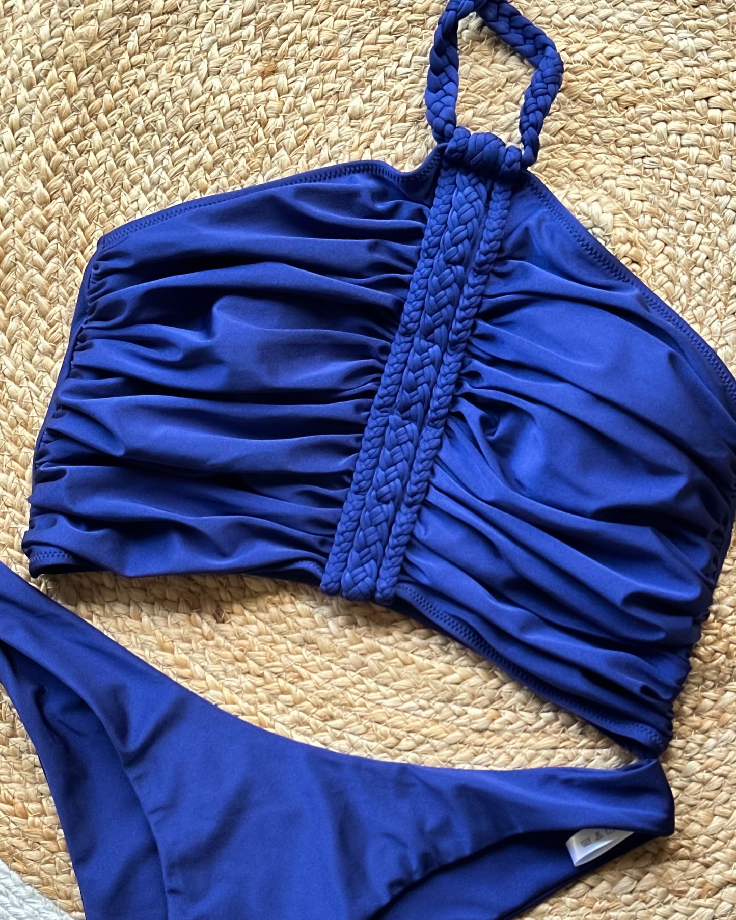 Navy Blue Ruched Halter Bikini Set