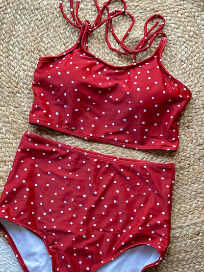 Retro Polka Dot High-Waist Bikini Set