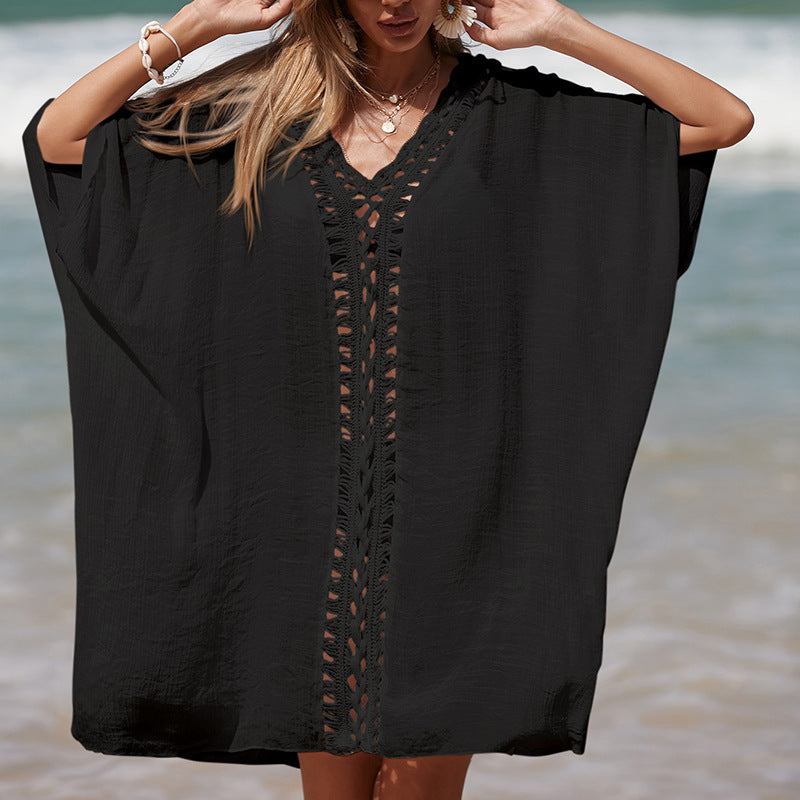 Black Crochet Beach Kaftan