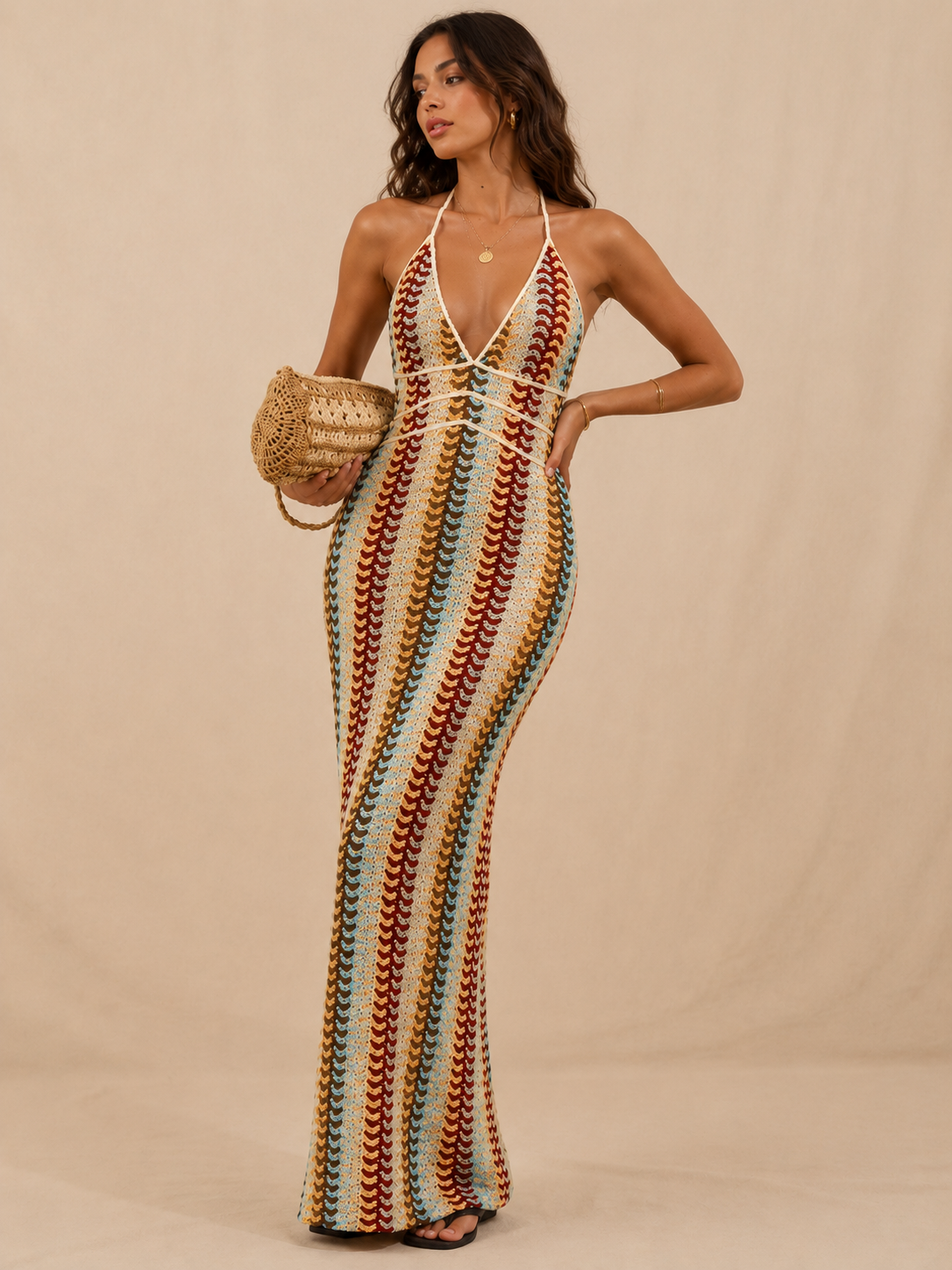 Retro Wave Halter Maxi Dress