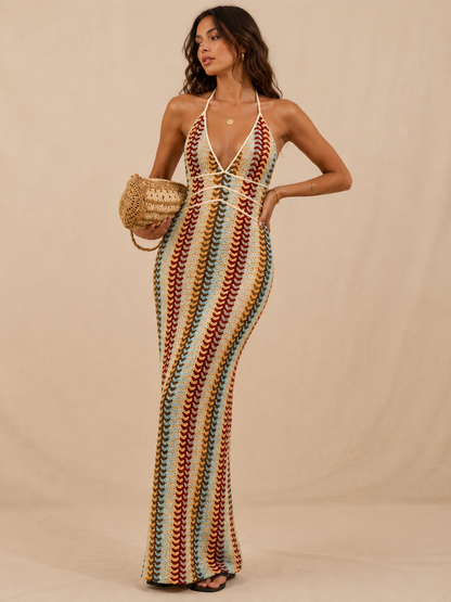 Retro Wave Halter Maxi Dress