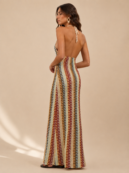 Retro Wave Halter Maxi Dress