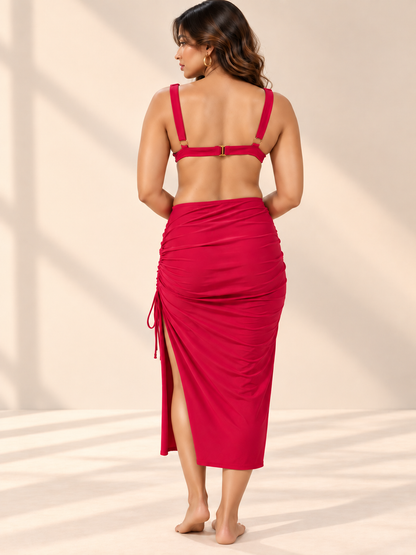 Ruby Red Embellished Bikini Set