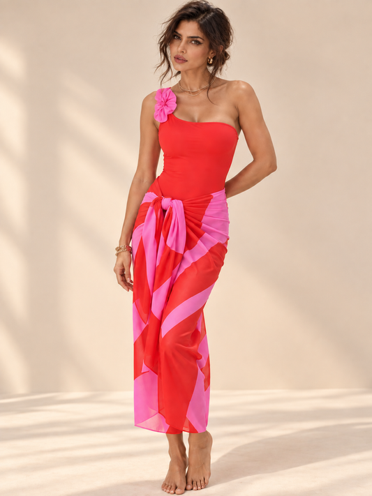 Red Ruffle Strap Swimsuit