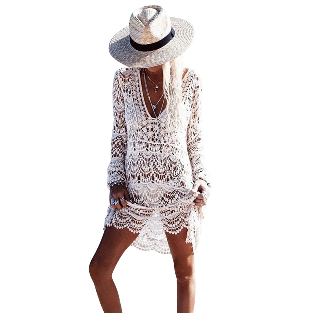 White Boho Crochet Beach Cover-Up