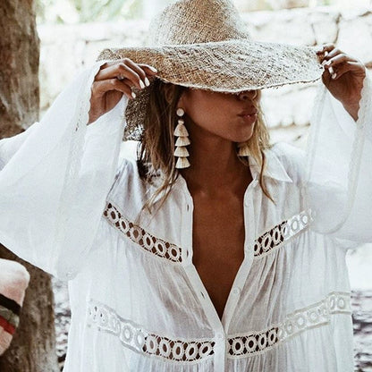Bohemian White Beach Cover-Up Dress