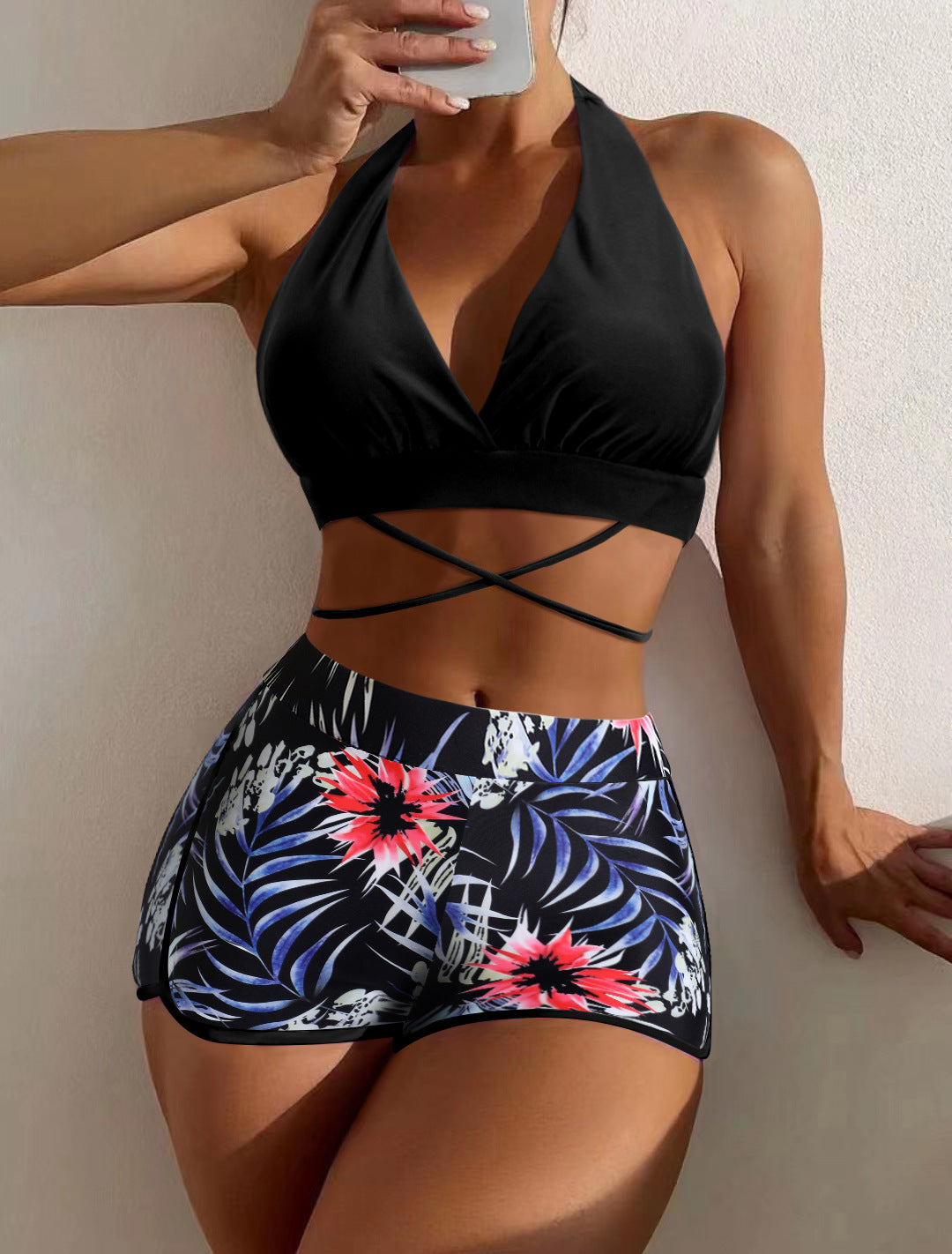 Midnight Tropics Halter Swim Set