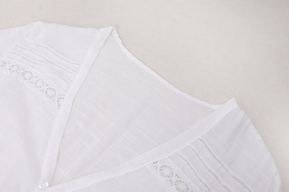 White Cotton Lace Trim Beach Cover-Up Dress | Sheer Summer Swimwear Cover-Up for Women