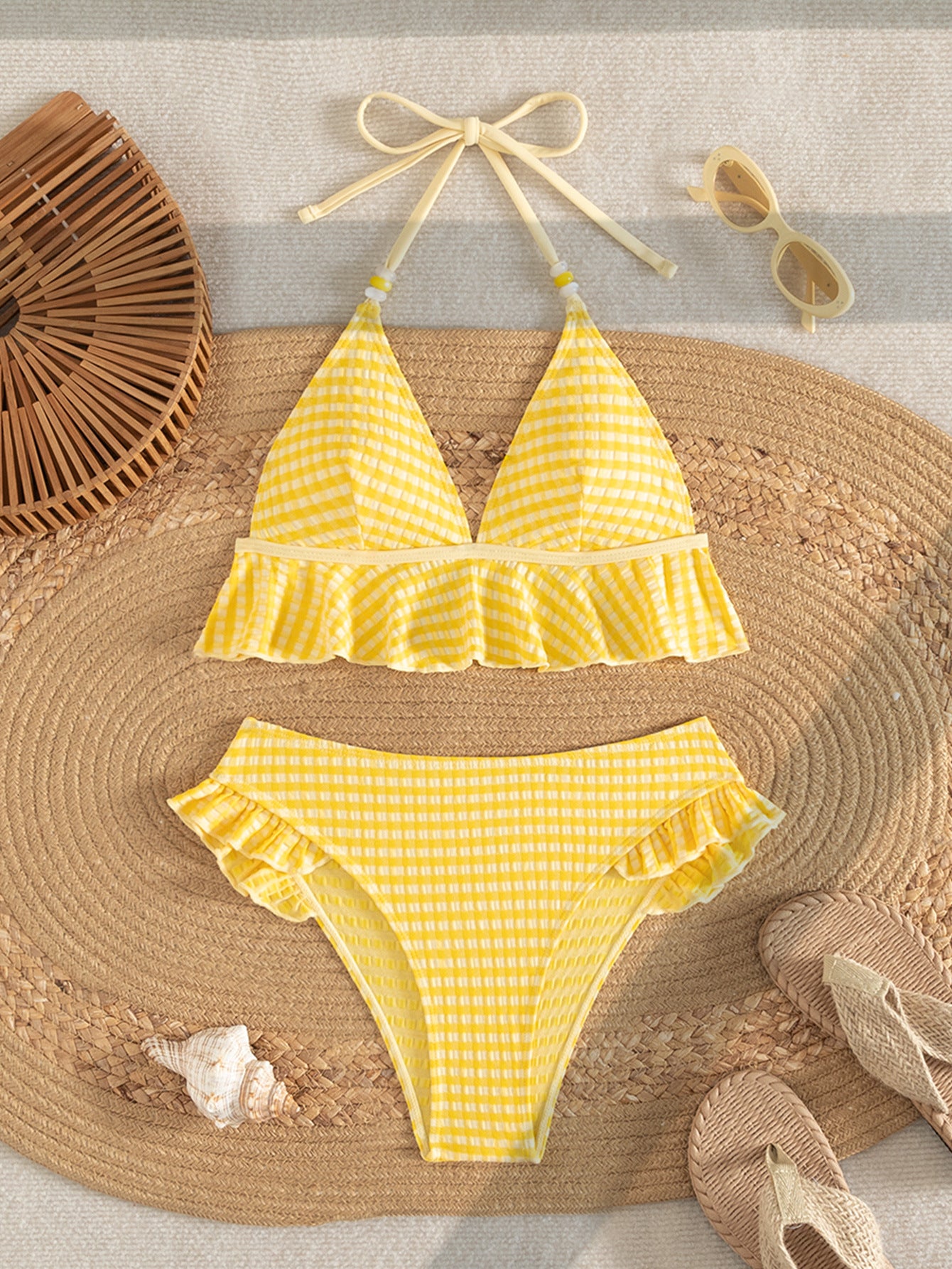 Sunny Gingham Frill Bikini Set