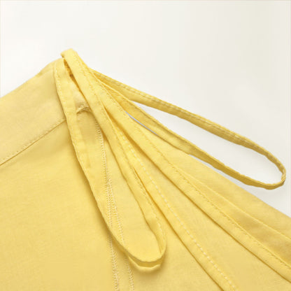 Butter Yellow Tie-Up Beach Shirt with Wrap Skirt Cover-Up Set