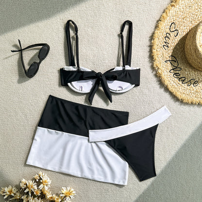 Black & White Bikini Set With Skirt