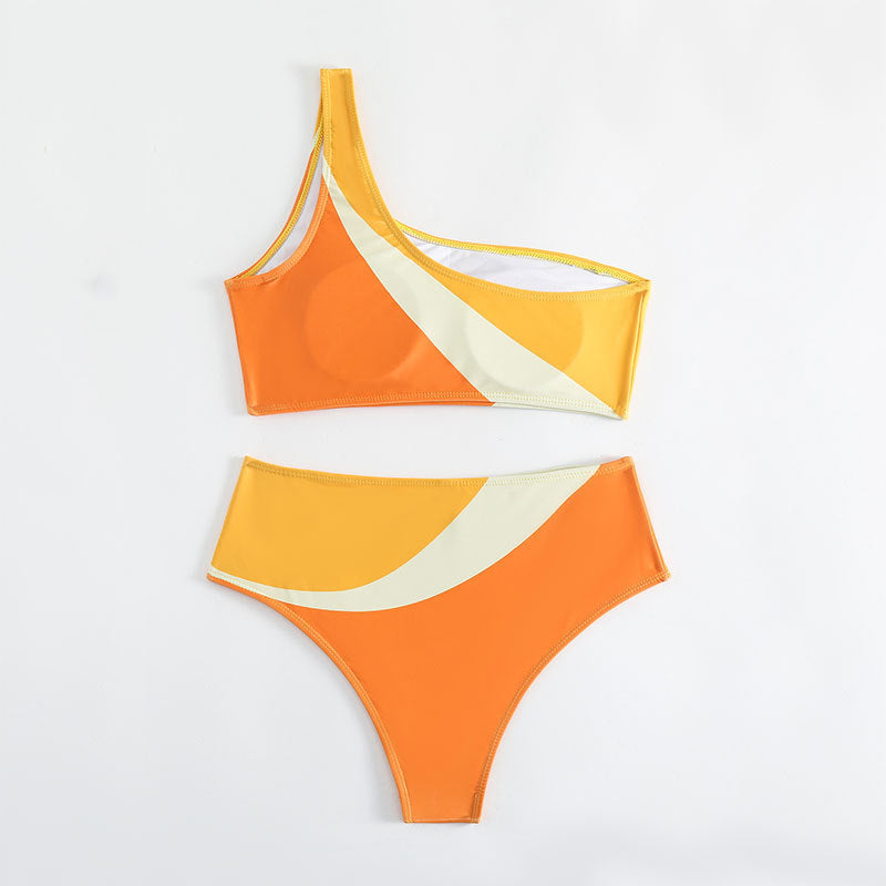 Sunset One Shoulder Colourblock Bikini Set