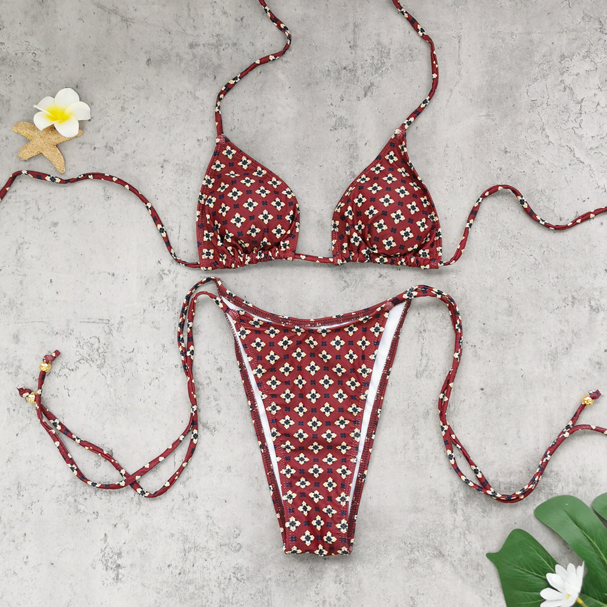 Rust Printed Triangle Bikini Set