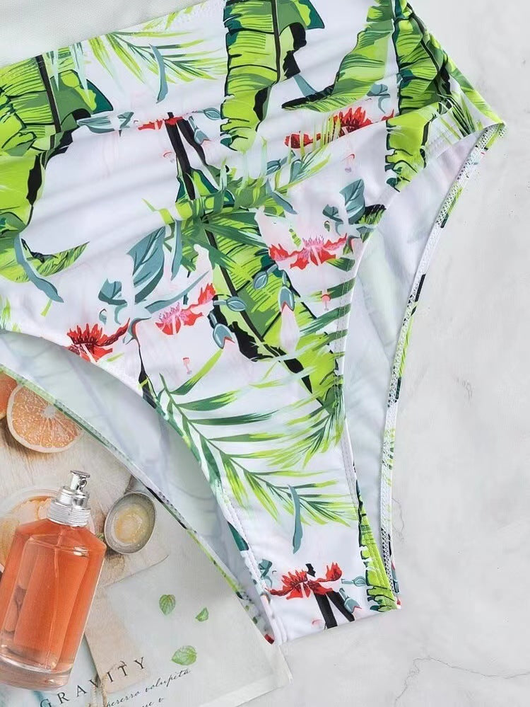 Lime Green Cut-Out Monokini with Tropical High-Waist Detail | Women’s Statement One-Piece Swimwear