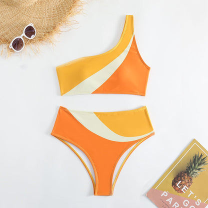 Sunset One Shoulder Colourblock Bikini Set