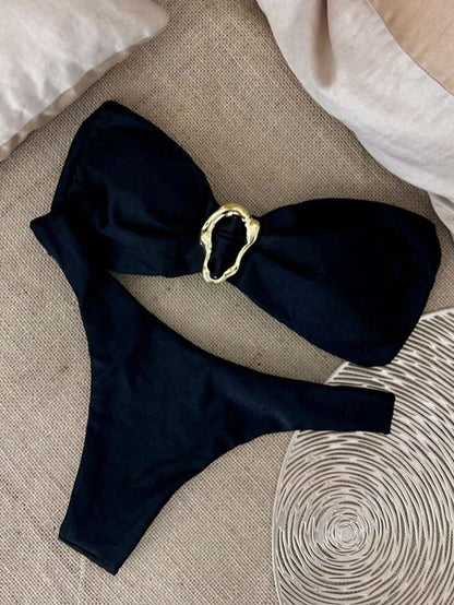Noir Luxe Gold Accent Bikini Set