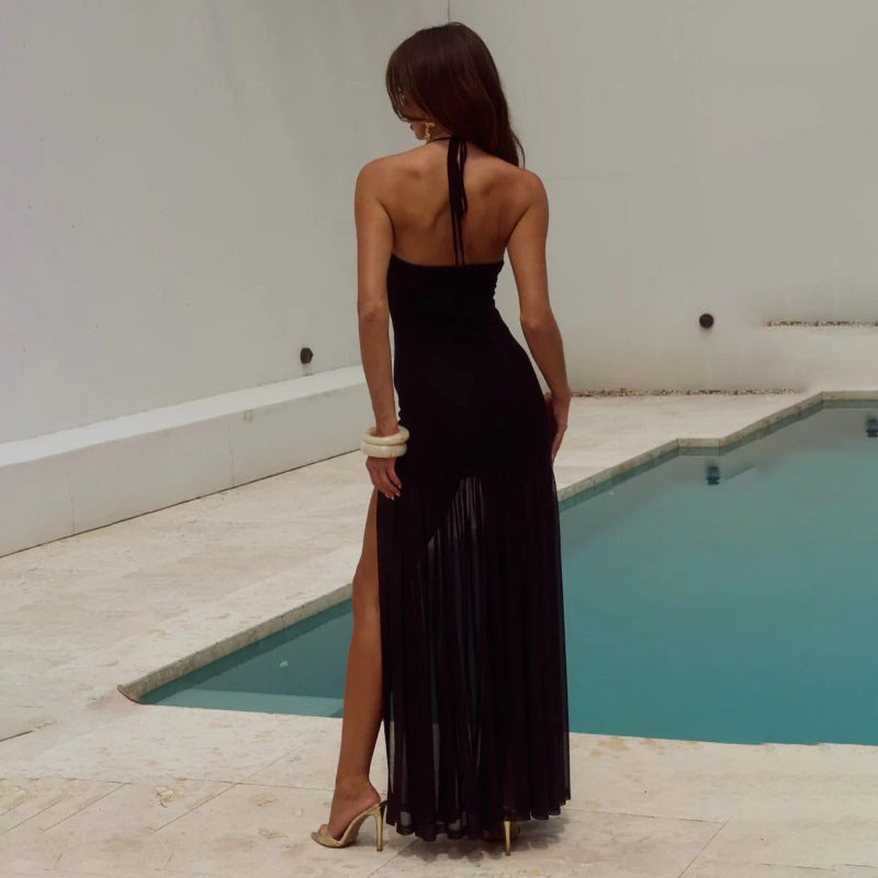 Black Cut-Out Monokini & Sheer Mesh Skirt