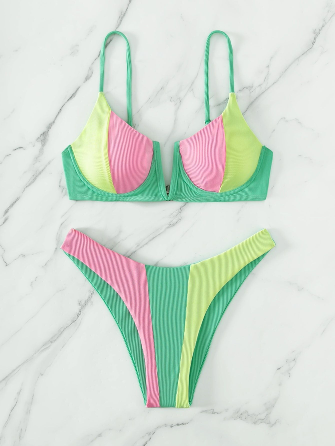 Sorbet Colourblock Ribbed Bikini Set