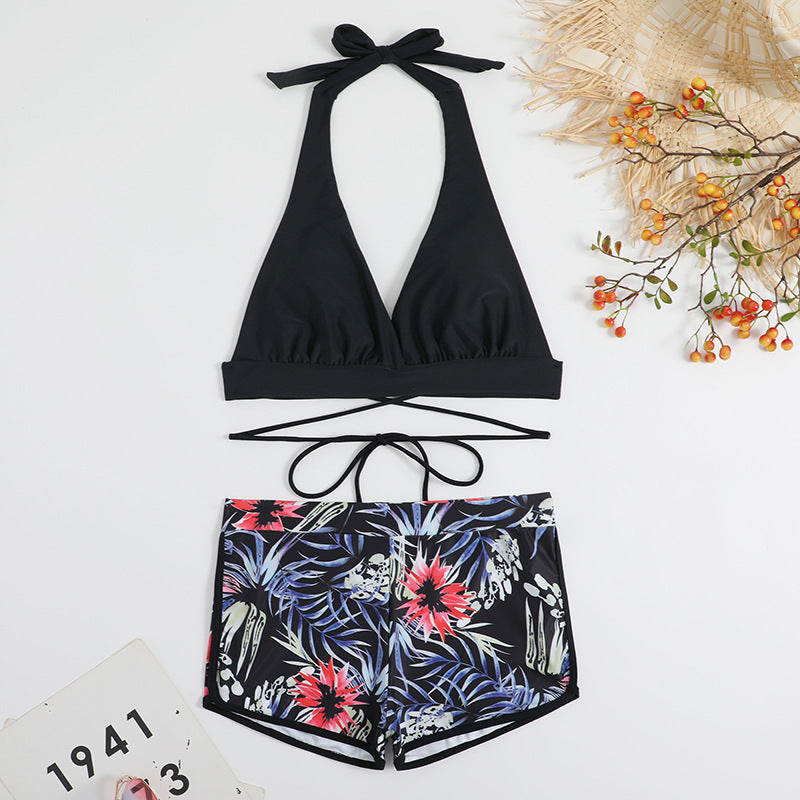 Midnight Tropics Halter Swim Set