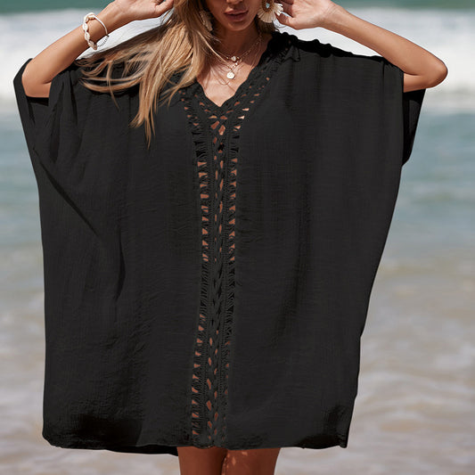 Black Breezy Bliss Crochet Beach Kaftan