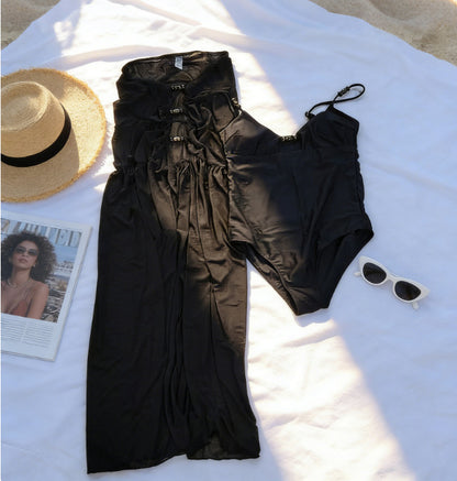 Black Cut-Out Monokini & Sheer Mesh Skirt