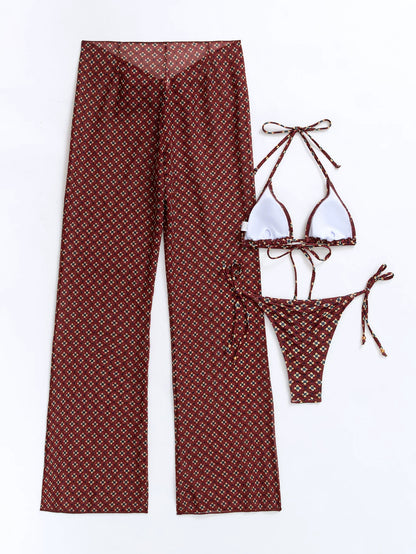 Rust Printed Triangle Bikini Set